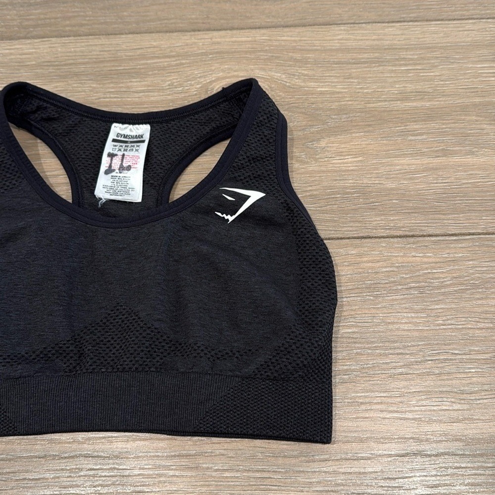 GYMSHARK Black Marl Vital Seamless Racerback Active Gym Pullover Sports Bra Sz S - Picture 4 of 9